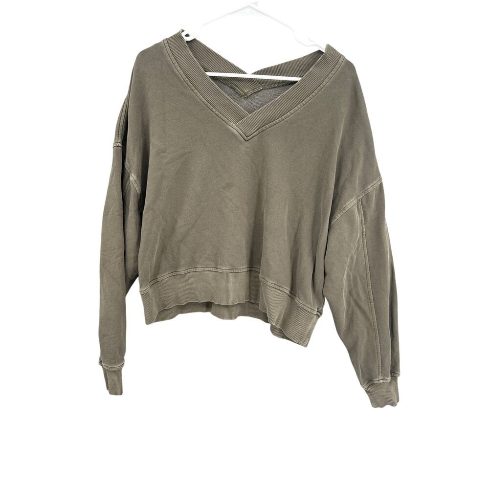 Aerie Green V-Neck Vintage Sweater Oversized Distressed Women’s XS Extra Small